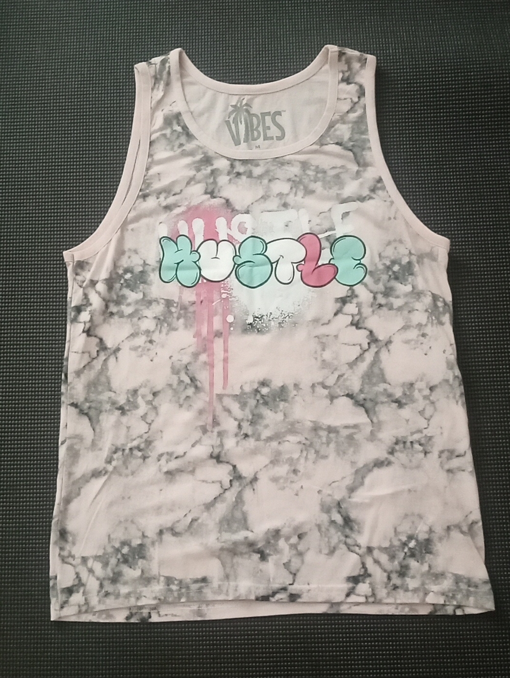 Vibes Men's Marble-Print Tank Top with Pink & Mint Hustle Graphic
